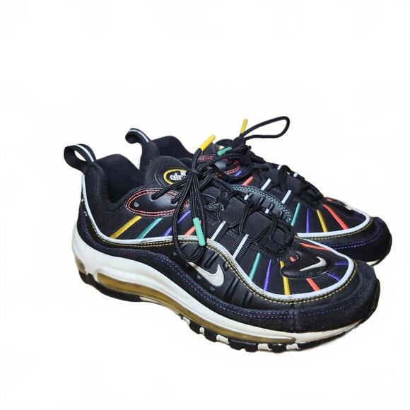 Nike Air Max 98 Rainbow Edition Sneakers Size 6.5Y Black Multicolor Air Max CJ73 - Picture 1 of 9